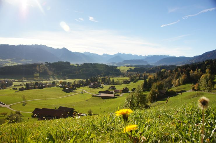 Aussicht vom Hüttenberber Eck auf den Allgäuer Hauptkamm