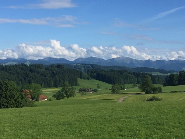 Aussicht auf die Nagelfluhkette vom Isnyberg in Argenbühl