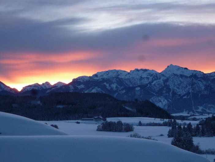 Abendstimmung Winter Fewo Alpenpanorama Heimen