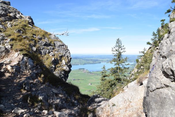 Blick auf den Forggensee  während des Aufstiegs