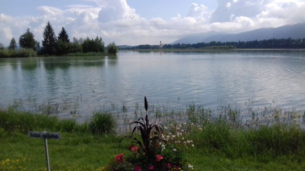 Blick auf den Forggensee am Bootshafen Füssen