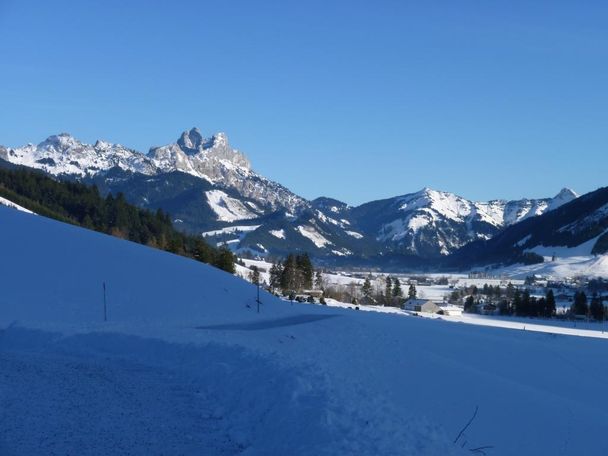 Der Weg nach Tannheim - Gimpel und Rote Flüh vor uns