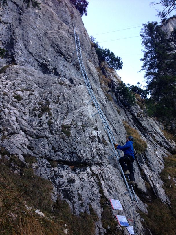 Die Leiter am Einstieg des Tegelbergsteigs.