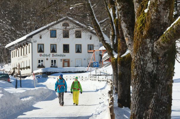 Talwanderung zur Fallmühle - Winterwanderung zu den Holzfällern im Achtal