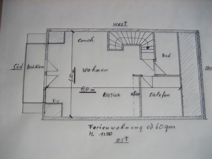 60 m² Grundriss der Wohnung