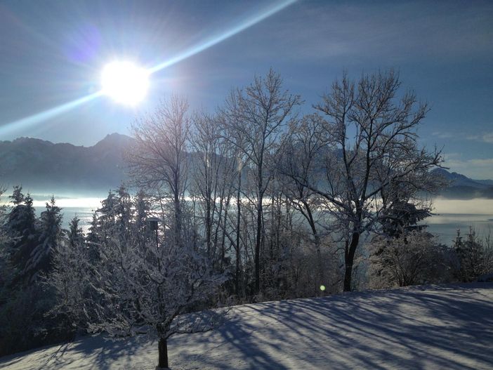 Aussicht vom Balkon der Appartements im Winter